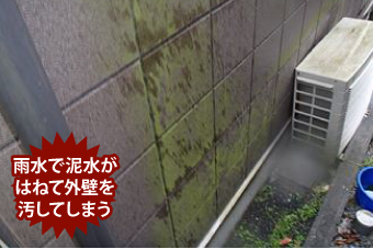雨水で泥水がはねて外壁を汚してしまう