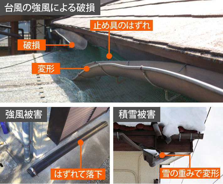 台風の強風による破損、強風被害、積雪被害