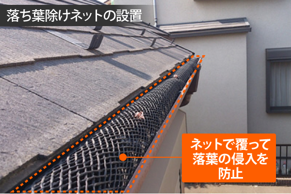 ネットで覆って落葉の侵入を防止