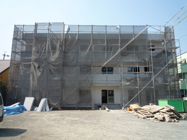 静岡市駿河区の鉄骨造のマンションのALC外壁工事が完了して内部の工事に取り掛かります